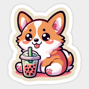 corgi boba holic Sticker